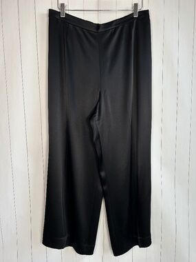 St. John Caviar size 16 black satin pants wide leg ankle elastic waist